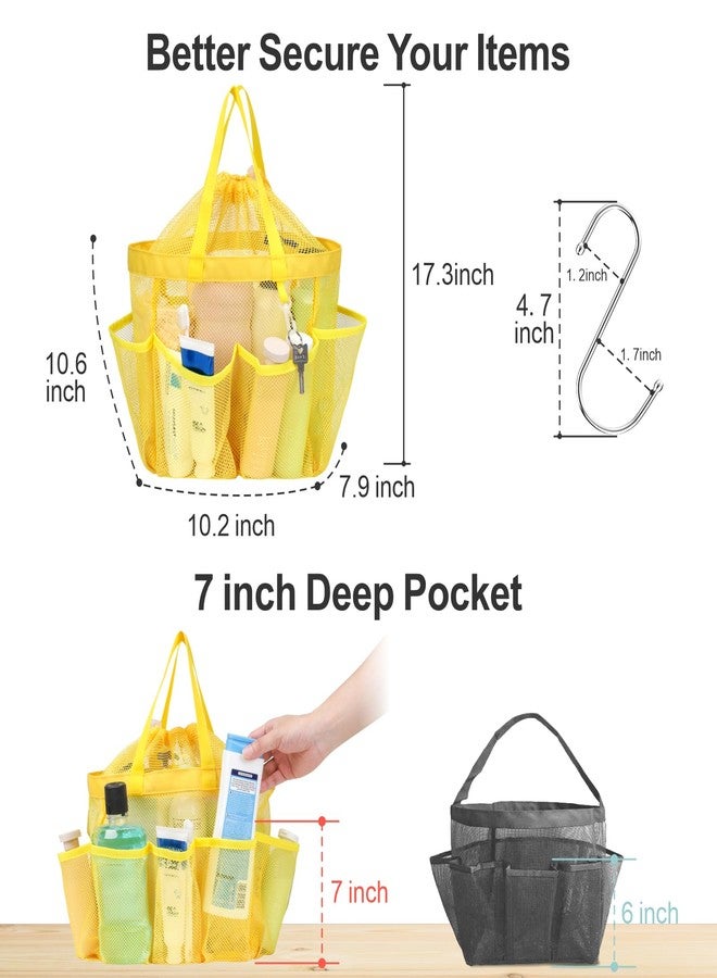 F-color Mesh Shower Caddy Portable with Drawstring - Upgrade Deeper 7 Pockets Dorm Room Essentials for Guys Girls with S Hook, Shower Bag Basket Tote for College Camping Toiletry Bathroom, Yellow - Image 5